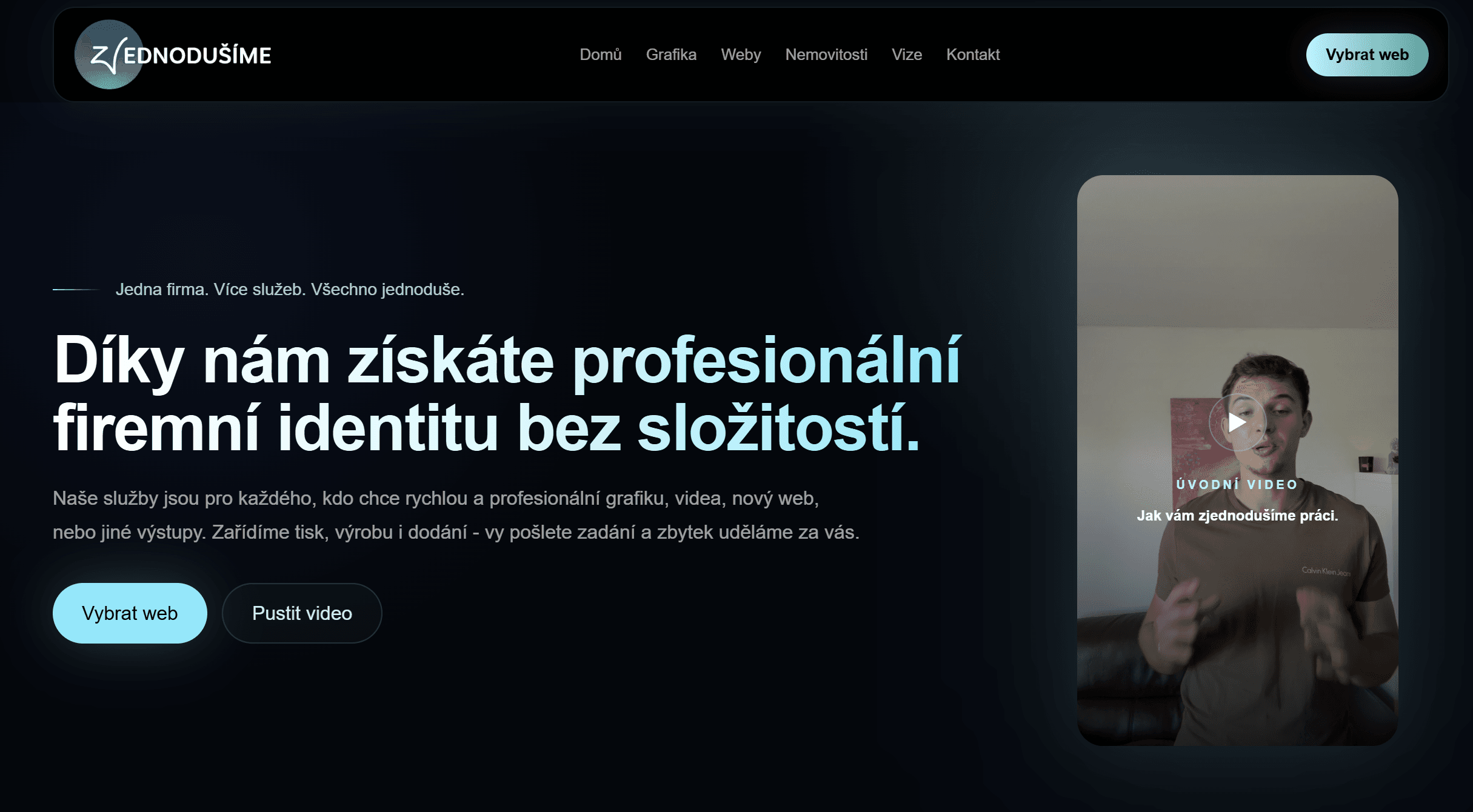Ukázka hero sekce webu Zjednodušíme firmu